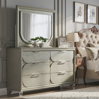 Sunvega Silver 2-Drawer Nightstand with Acrylic Handles and Embossed Panels