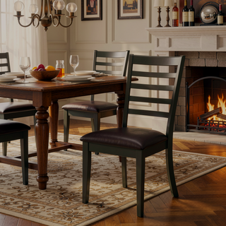 Sunvega Transitional Brown 7pc Dining Set With Faux Marble Top And Leatherette Chairs