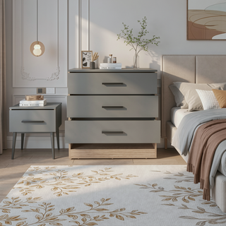 Sunvega Modern Gray and Oak 3 Drawer Dresser with Open Shelf for Bedroom