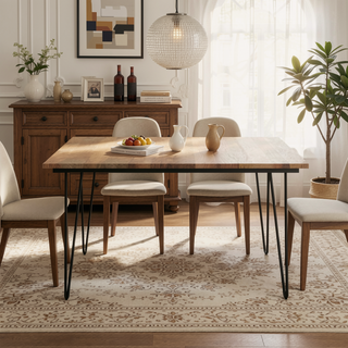 Sunvega 54-inch Square Dining Table in Natural with Solid Mango Wood Top and Hairpin Legs