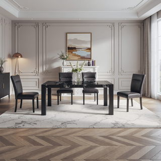 Sunvega Faux Marble Top Dining Table with Large Block Legs Sits 6