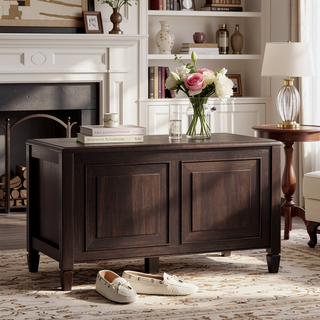 Sunvega Handcrafted Solid Wood Storage Bench Trunk with Lift-Up Lid