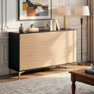 Sunvega Black and Gold 6-Drawer Dresser with Durable Metal Handle and Base