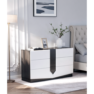 Sunvega Zebrano Accent Contemporary High Gloss White Nightstand