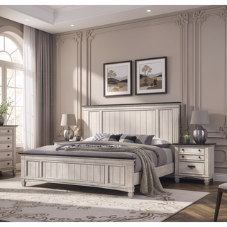 Sunvega Transitional Two-Tone Finish Nightstand with Two Storage Drawers