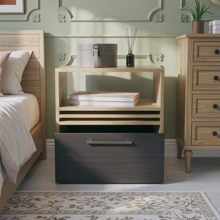 Sunvega 20 Inch High Natural Oak Nightstand with One Drawer and Four Casters