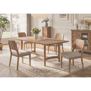 Sunvega Modern Rectangular Dining Table with Light Brown Beige Finish and Softly Rounded Corners