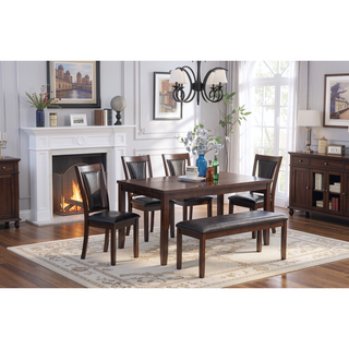 Sunvega Contemporary Walnut Black Dining Table Set With 4 Chairs And Bench