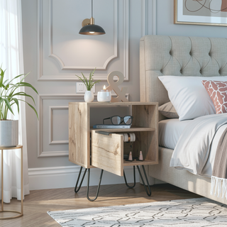 Sunvega Vienna Nightstand with Single Door Cabinet and Two Shelves