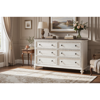 Sunvega Antique White and Brown-Gray Finish Nightstand with Black Knobs and Dovetail Drawers
