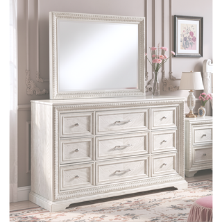 Sunvega Antique White Finish Contemporary Six-Drawer Storage Dresser with Bar Handles