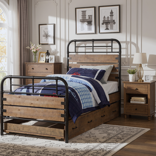 Sunvega Antique Oak Finish Farmhouse Nightstand with Two Felt Lined Drawers