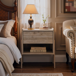 Sunvega Light Gray Nightstand with Drawer and Open Shelf for Bedroom or Living Room