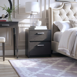 Sunvega 2 Drawer Nightstand with Metal Handles for Bedroom and Living Room