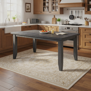Sunvega Dark Grey Rectangular Plank Top Dining Table in Modern Rubberwood Design