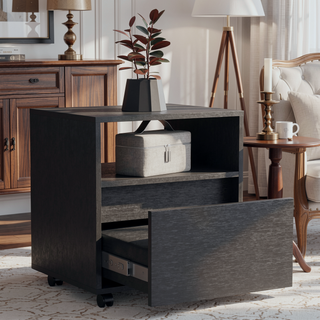 Sunvega Modern White Nightstand with Drawer and Casters for Bedroom Living Room