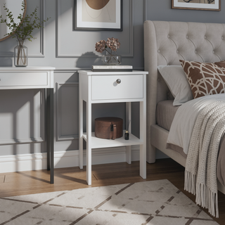 Sunvega White Compact Nightstand with 1 Drawer and Open Shelf