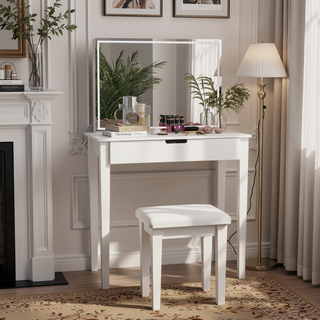 Sunvega White Dimmable LED Vanity Desk Set With Mirror And Storage Drawer