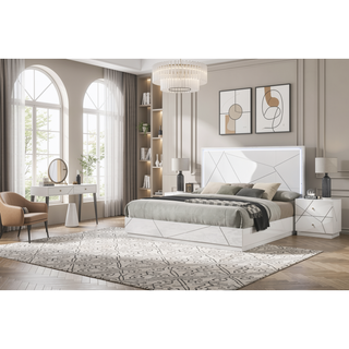 Sunvega Mist Nightstand with Two-Tone High-Gloss Marble Lacquer Finish and Two Spacious Drawers