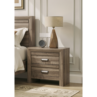 Sunvega Contemporary Light Brown Wood Nightstand with Two Storage Drawers