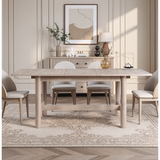 Sunvega Light Brown Oak Veneer Extendable Dining Table with Leaf for Six