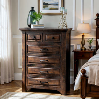 Sunvega Brown 6-Drawer Chest with Traditional Style and Easy Care Finish