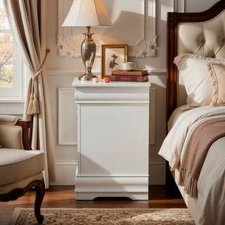 Sunvega Black Nightstand with Two Drawers and Brushed Nickel Handles