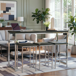 Sunvega Dark Oak and Chrome 4-Piece Counter Height Table Set with Stools and Outlet