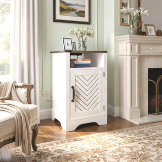 Sunvega White Oak Farmhouse Nightstand with Charging Station and Ample Storage
