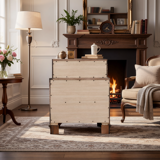 Sunvega Charming Oak Nightstand With Curved Fronts And Three Drawers