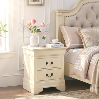 Sunvega Classic Beige Nightstand With Two Drawers for Bedroom Storage