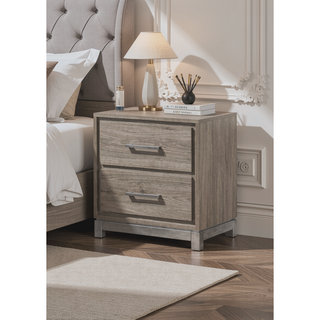 Sunvega Contemporary Gray Oak Nightstand with Two Drawers and Metal Hand Pull