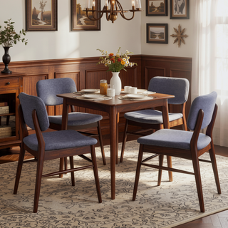 Sunvega Mid-Century Upholstered Dining Chairs with Rubberwood Frame in Walnut and Charcoal