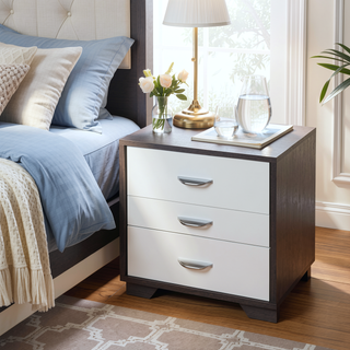 Sunvega Contemporary Eloy White and Black Finish Accent Night Table with 3 Drawers