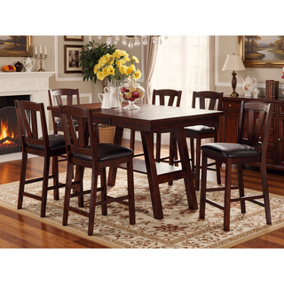 Sunvega Dark Walnut Rubberwood Rectangle Counter Height Dining Table with Open Storage Shelve
