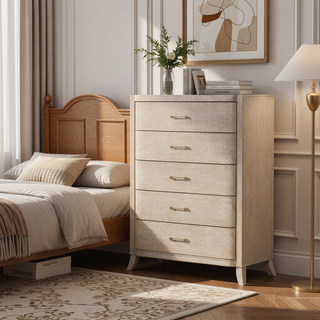 Sunvega Transitional Natural Oak Chest with Dovetail Drawers and Acrylic Handles