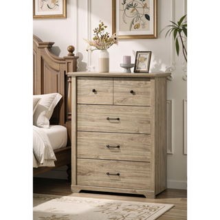 Sunvega Light Oak Finish 4-Drawer Chest with Black Metal Handles