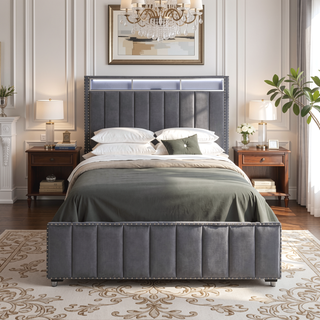 Sunvega Beige Contemporary Nightstand with Crystal Knobs and Vertical Tufting