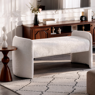 Sunvega Ivory Velvet Upholstered Accent Bench with Foam-Padded Seat and Leveling Legs