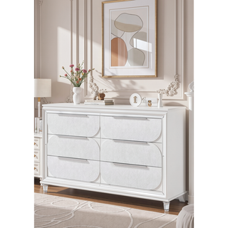 Sunvega Modern Pearl White Finish Nightstand with Spacious Drawers and Acrylic Legs