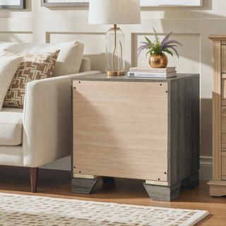 Sunvega Brown Oak Transitional Two-Drawer Nightstand with Metal Handles for Bedroom