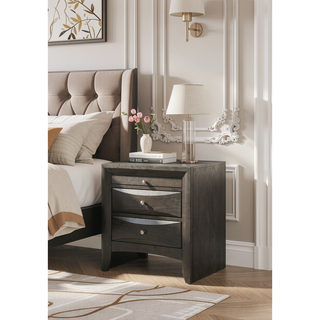 Sunvega Gray Oak Nightstand with Two Spacious Drawers and Tray for Bedroom