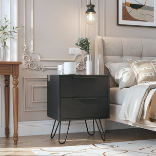 Sunvega Modern Nightstand with Two Spacious Drawers and Hairpin Metal Legs