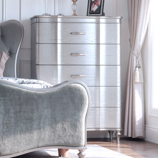 Sunvega Silver Finish Glamorous Chest with Curved Front and Crystal Acrylic Handles