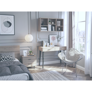 Sunvega Light Gray Armoire with Double Doors Two Drawers and Integrated Hanging Rod