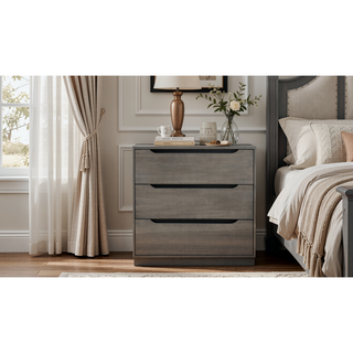Sunvega Mid-Century Modern Black Chest with 4 Recessed Handle Drawers and Tapered Legs