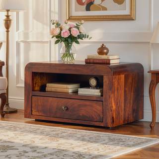 Sunvega Chunky Chestnut Floating Bedside with Drawer and Open Shelf