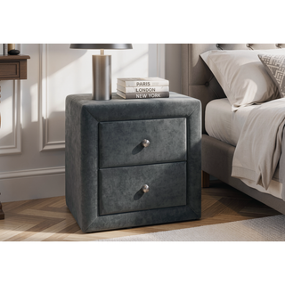 Sunvega Upholstered Velvet Nightstand with Storage Drawers for Bedroom