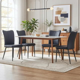 Sunvega Modern Black PU Chairs with Ergonomic Backrest and Metal Legs for Living Room