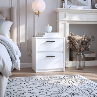Sunvega 2 Drawer Nightstand with Metal Handles for Bedroom and Living Room